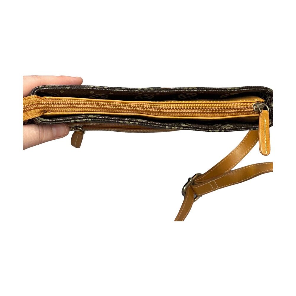 Fashion Shoulder Bag Cross Body Brown Printed PVC Vinyl Trim Adjustable Strap - Picture 11 of 12